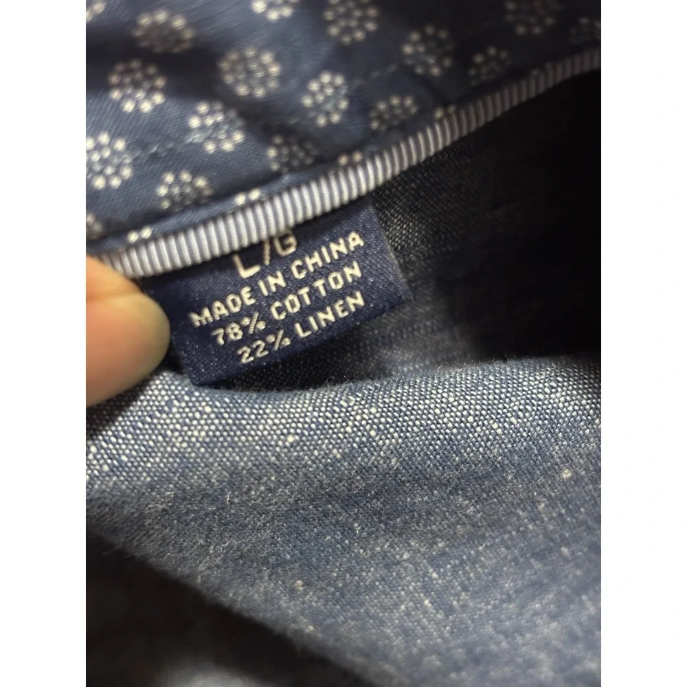 Tommy Bahama Dress Shirt L  Blue Plaid L/S Button Down Linen‎ Cotton Beach